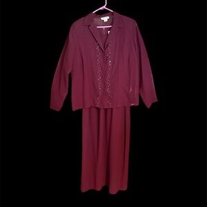 Danny & Nicole 2 pc Sheath Sleeveless Long Sheer Dress Burgundy Beaded Zip 16